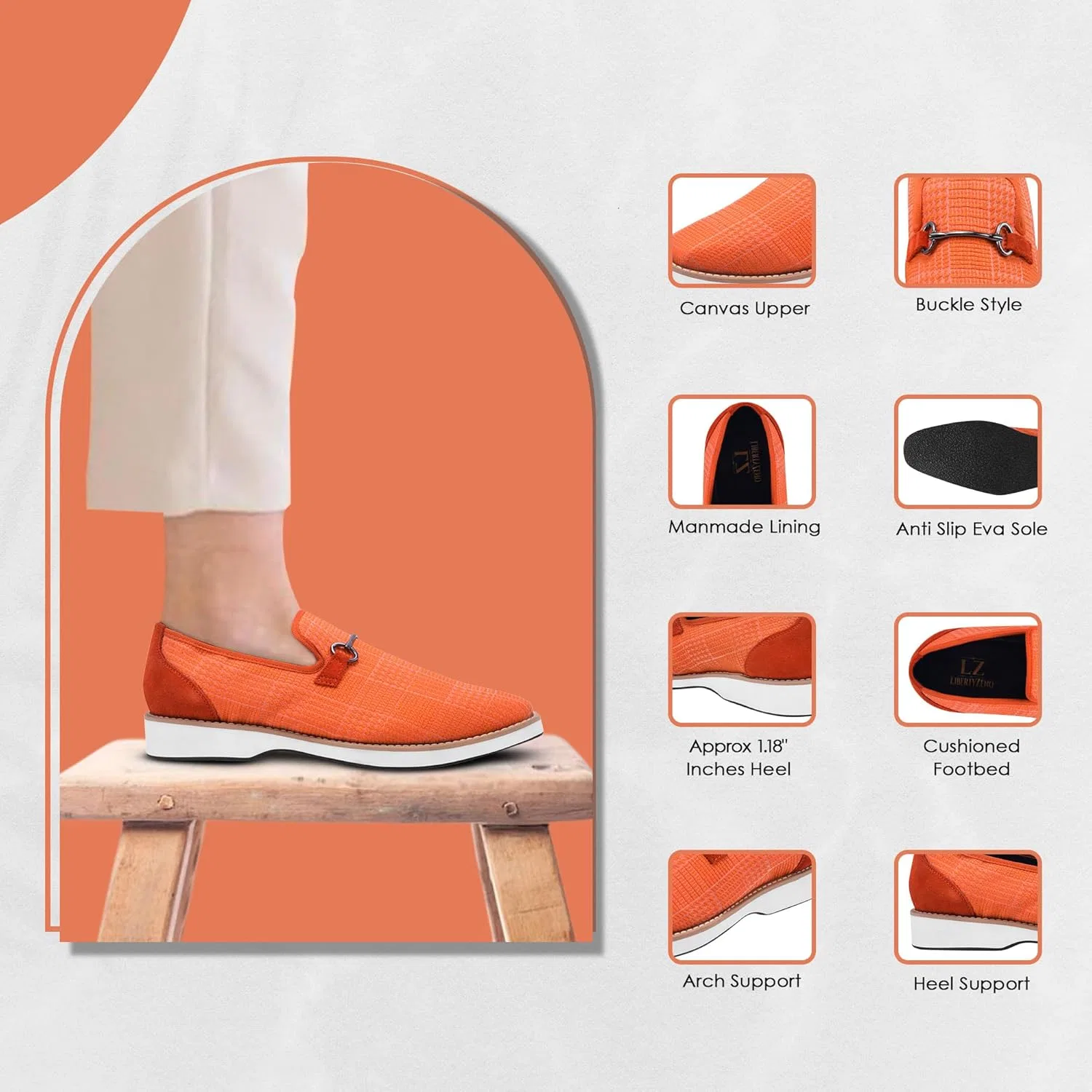 Мужские туфли-броги Liberty Footwear LIBERTYZENO с перфорацией на шнуровке, кожаные, для делового стиля, Orange Textile — фото 2