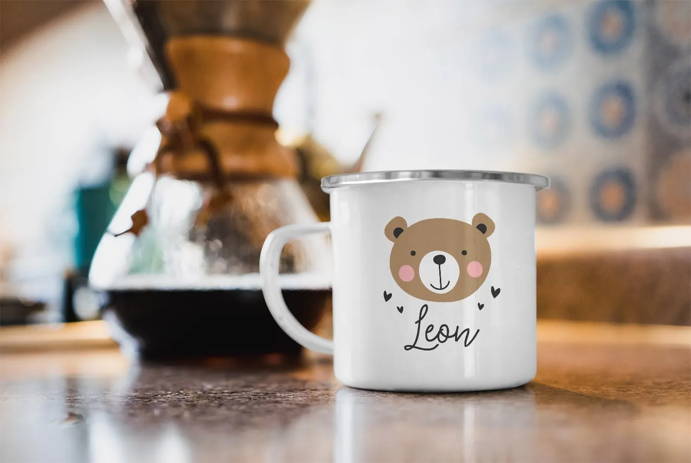 Детская кружка Enamel Bear Fox Unicorn с именем, белая серебристая SpecialMe — фото 2