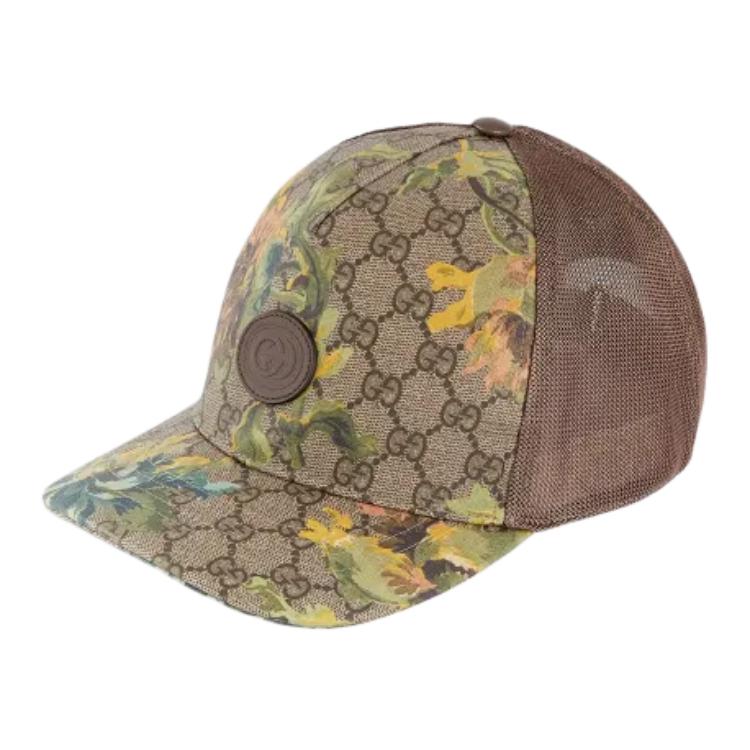 

GUCCI Хлопковая льняная кожаная бейсболка унисекс коричневая, Brown