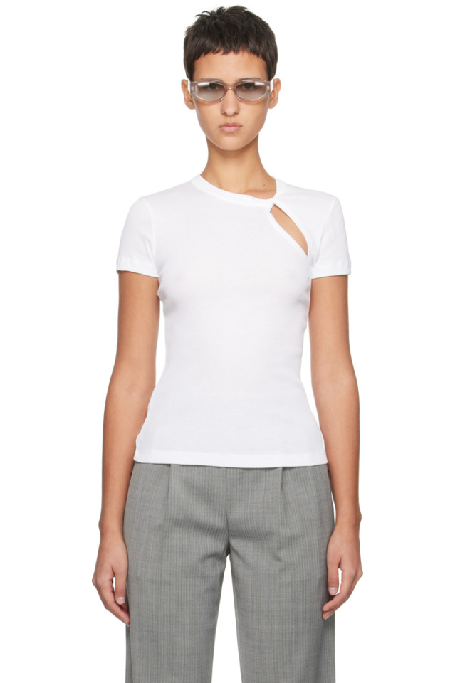 

Асимметричная футболка с разрезом Helmut Lang, белый