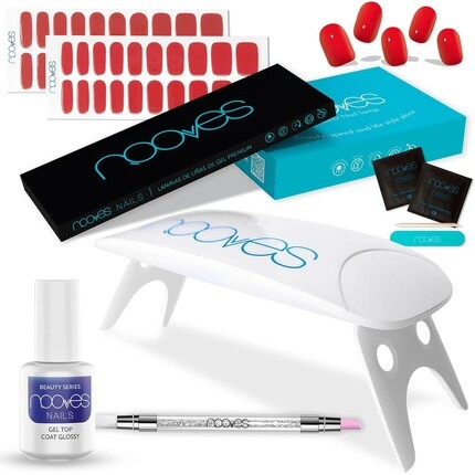 

Набор для начинающих NOOVES Beauty Starter Kit Red с 2 гелевыми фольгами для ногтей + УФ/LED-сушилкой для ногтей + верхним глянцевым гелем + кварцевым двойным стиком - Премиум-гелевые ногти для маникюра Гелевые наклейки для ногтей Один размер Кр...