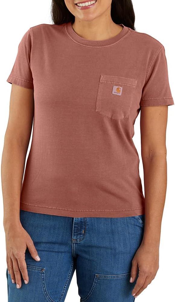 

Футболка Carhartt свободного кроя средней плотности с коротким рукавом и карманом Garment Dye для женщин - конструкция из чистого хлопка, Apple Butter