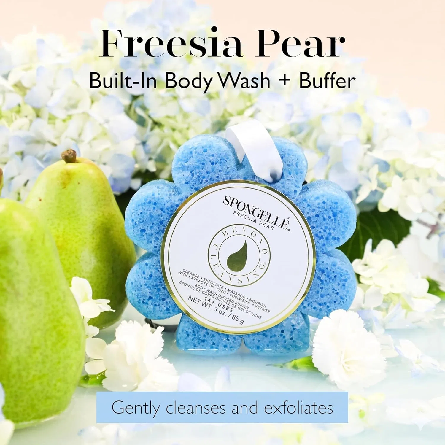 Губка для душа Spongellé Wild Flower Infused Buffer Freesia Pear, 85 г Spongellé — фото 2