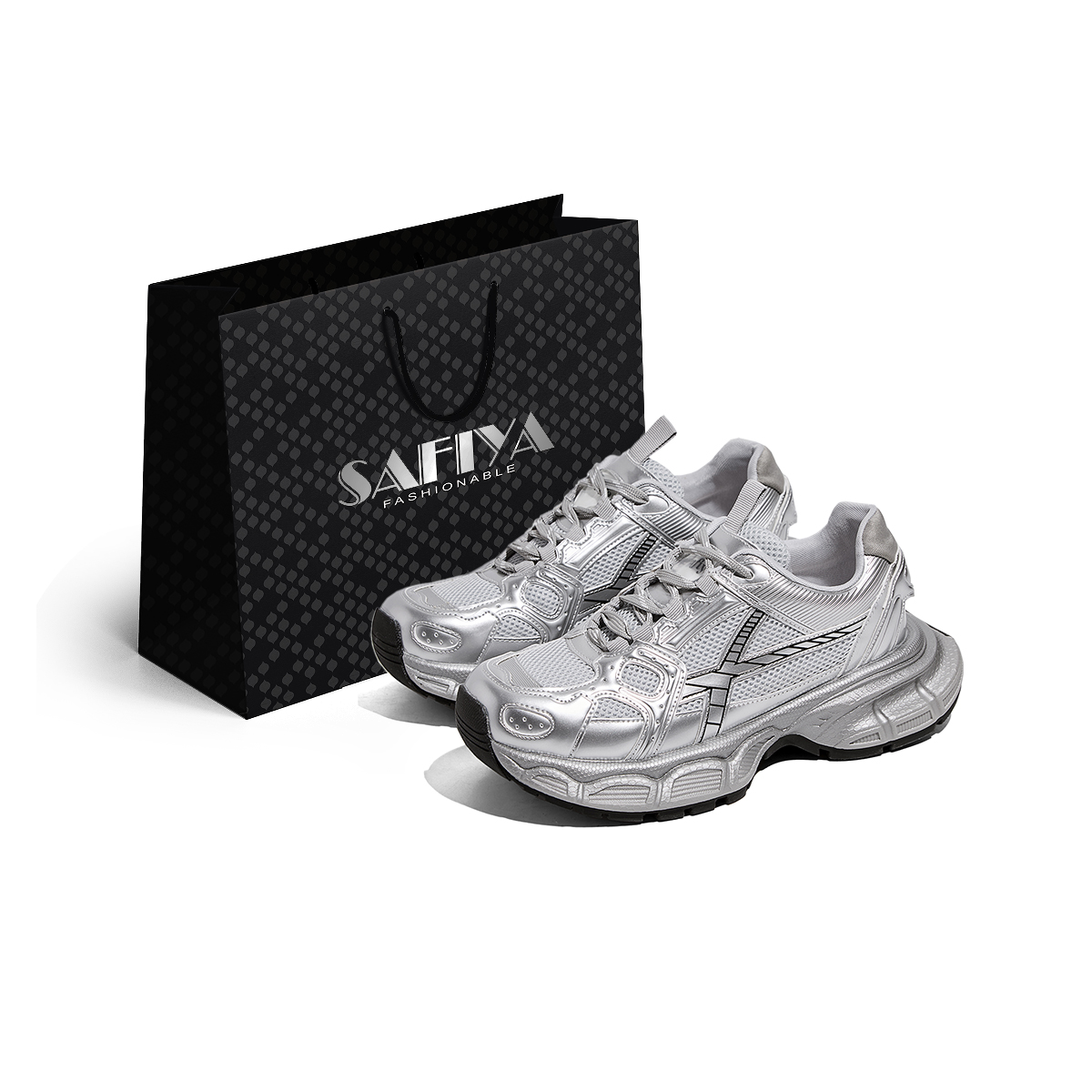 

SAFIYA Массивные кроссовки унисекс низкие серебристо-серые, цвет Silver/Gray (Men's)