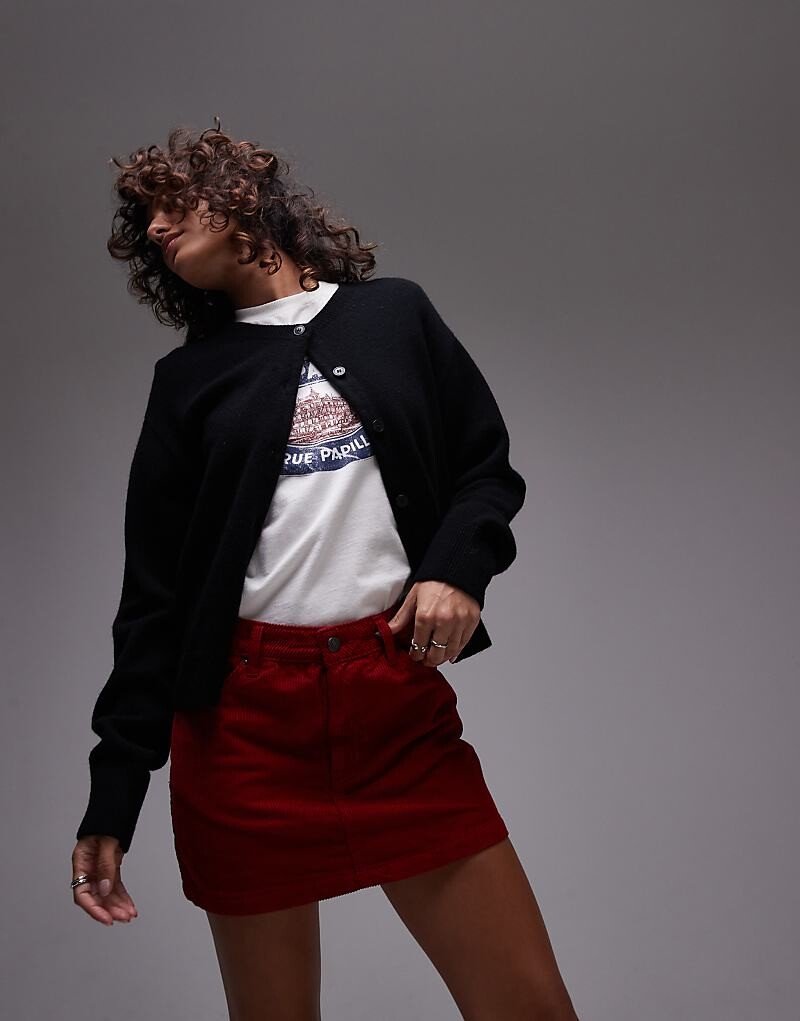 

Topshop – красная вельветовая мини-юбка
