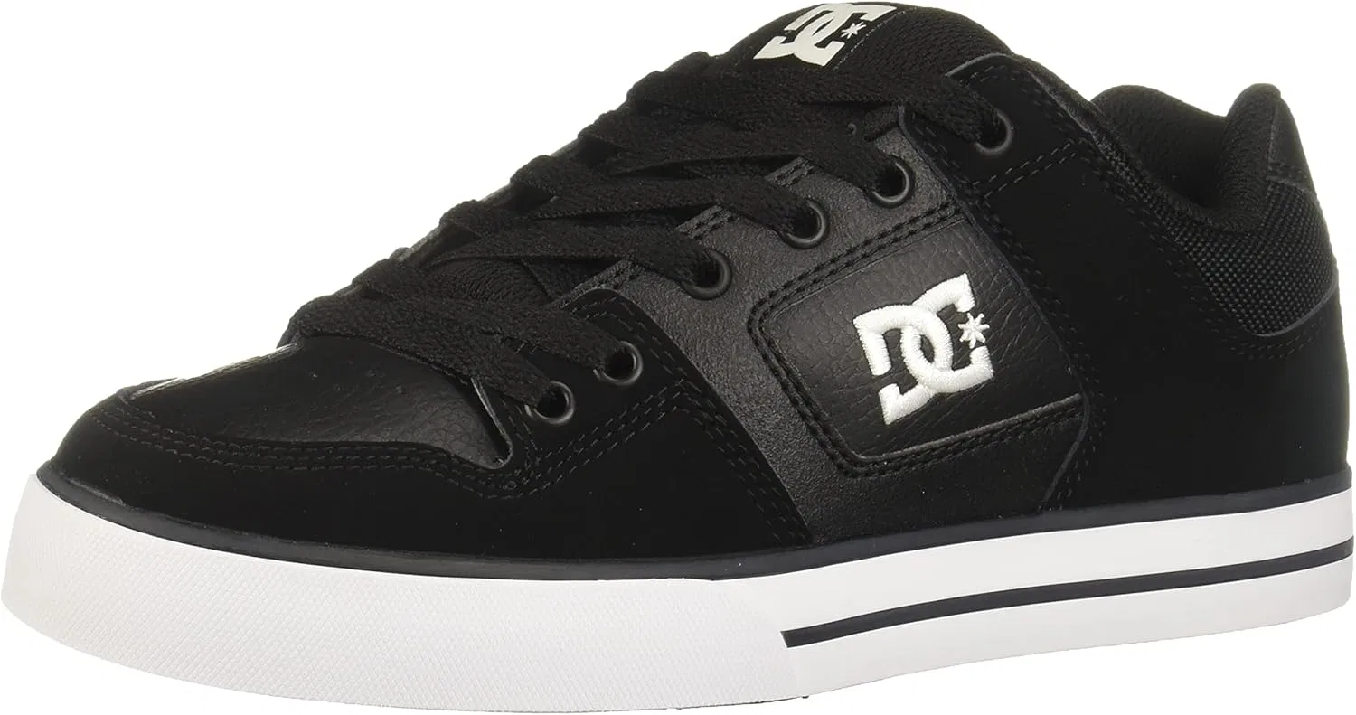 Мужские низкие кроссовки DC Pure Casual на шнуровке для скейтбординга, Black / White / Black