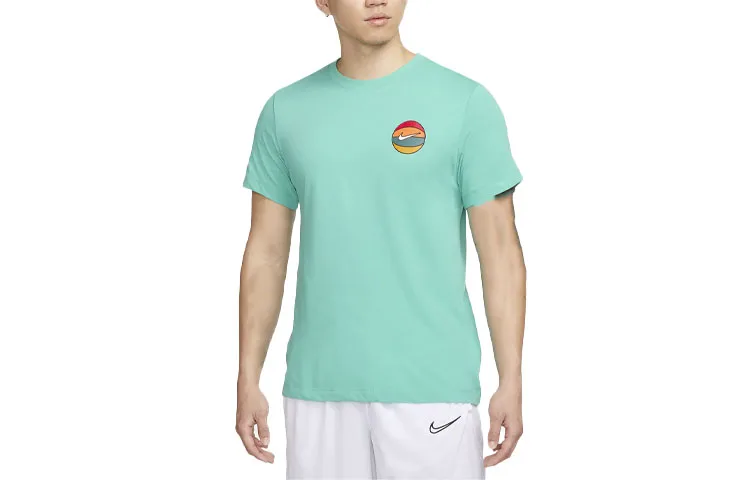 Nike Футболка dri fit мужская с круглым вырезом, умеренный прямой крой, бирюзовый