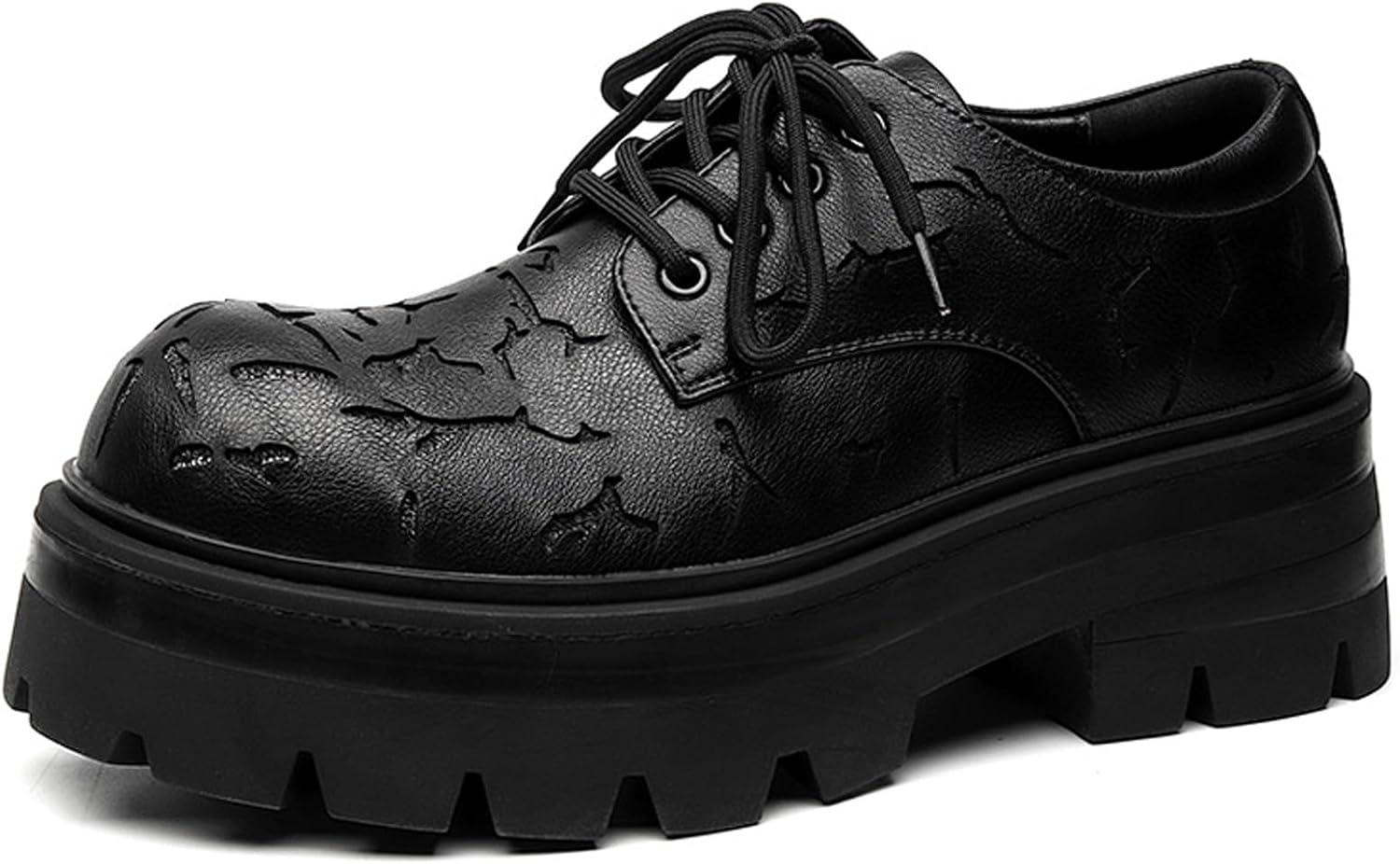 

Мужские кожаные оксфорды с текстурным узором, платформой, комфортной шнуровкой и противоскользящей подошвой, деловая обувь-дерби для повседневной и служебной носки Yherohg, черный