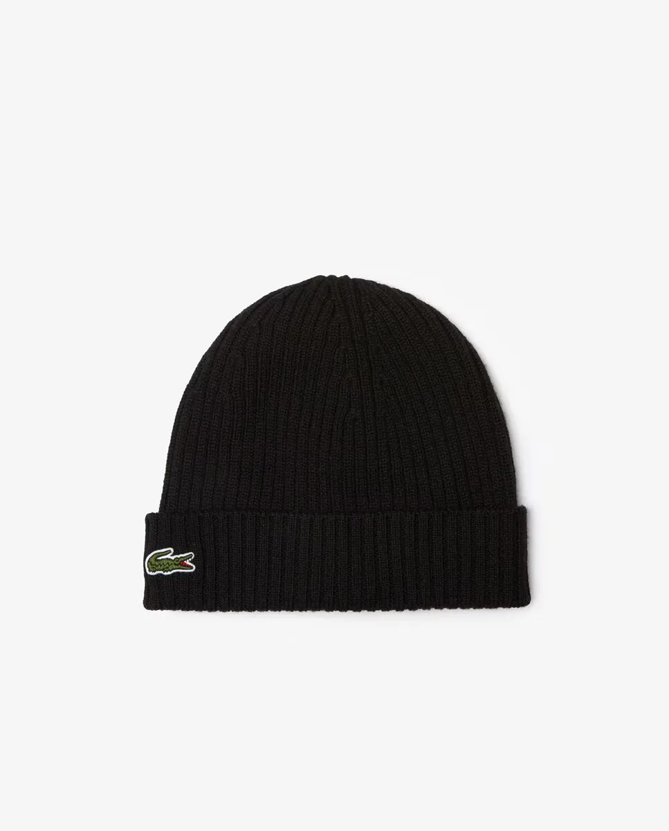 

Шапка унисекс из шерсти в рубчик Lacoste, чёрный