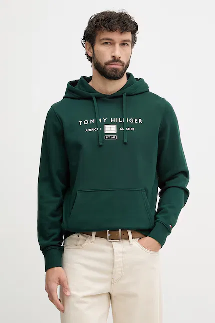 Худи мужское с капюшоном зеленое, Tommy Hilfiger