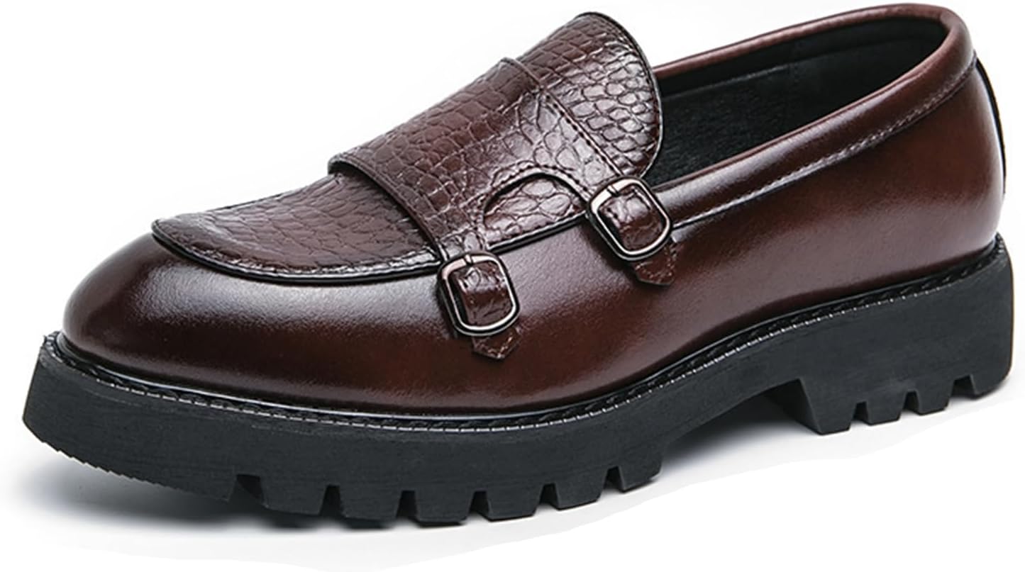 

Мужские кожаные лоферы на платформе с принтом и двойной пряжкой Nelsbrex, коричневый