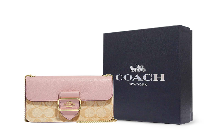 

COACH Морган искусственная кожа маленькая квадратная сумка через плечо женская хаки и розовый