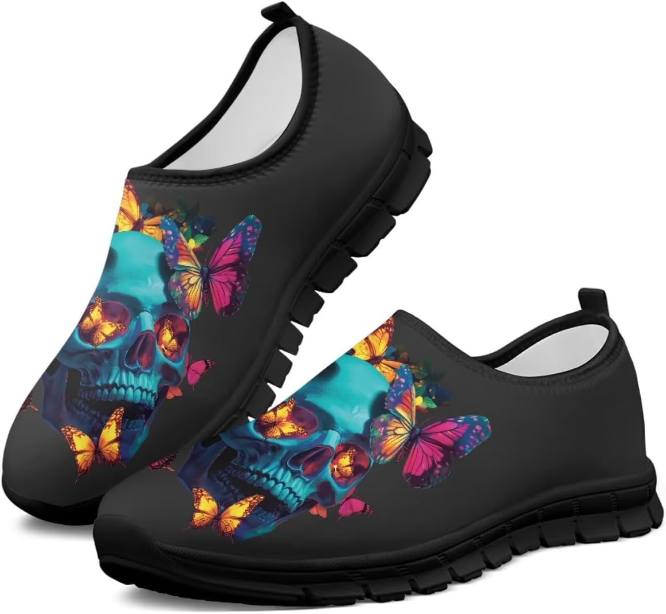 

Мокасины с принтом черепа Hsaiyjsp для мужчин и женщин, кроссовки без шнурков, дышащие обувь для бега и ходьбы, Gradient Butterfly Skull