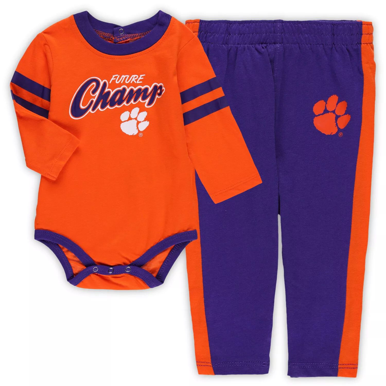 

Оранжевый/фиолетовый комплект для новорожденных и младенцев Clemson Tigers Little Kicker, боди с длинными рукавами и спортивные штаны Outerstuff