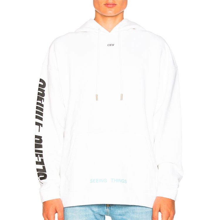 Мужская классическая толстовка с капюшоном с принтом белого цвета Off-White, белый — фото 3