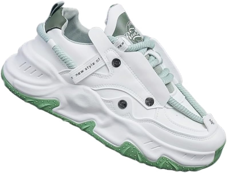 

Мужские стильные и простые спортивные кроссовки с однотонным дизайном, низким каблуком, шнуровкой, внутренней подкладкой из ткани, подошвой из полиэфирного волокна, круглым носком, подходят для повседневной носки Hoalox, белый/зеленый