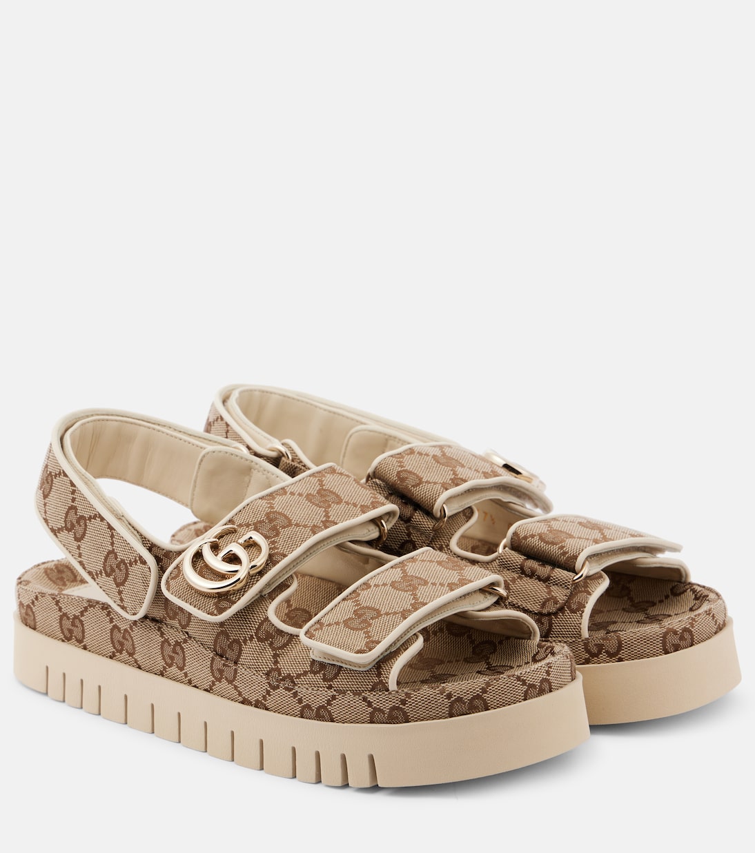 Новые сандалии Marmont GG с кожаной отделкой Gucci, Beige Ebony/New Ivoi