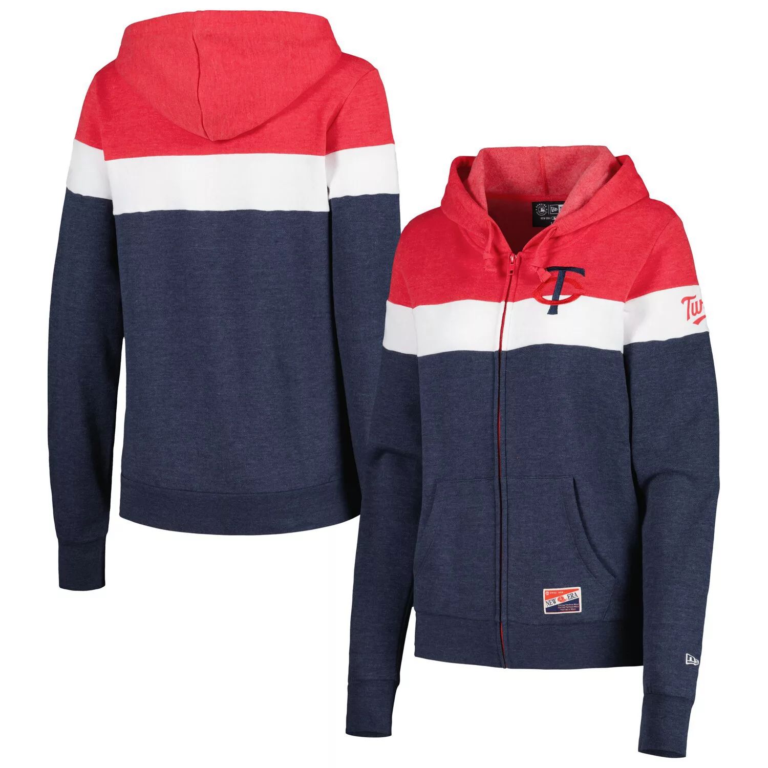 

Женская куртка с капюшоном и молнией во всю длину New Era Heather Navy Minnesota Twins Colorblock New Era