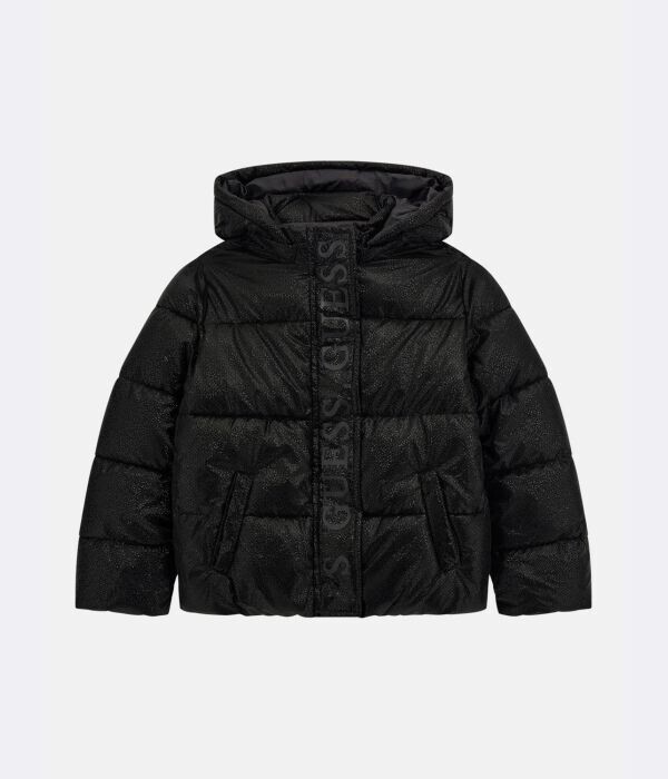 

Куртка детская Guess с капюшоном блестящая, черный