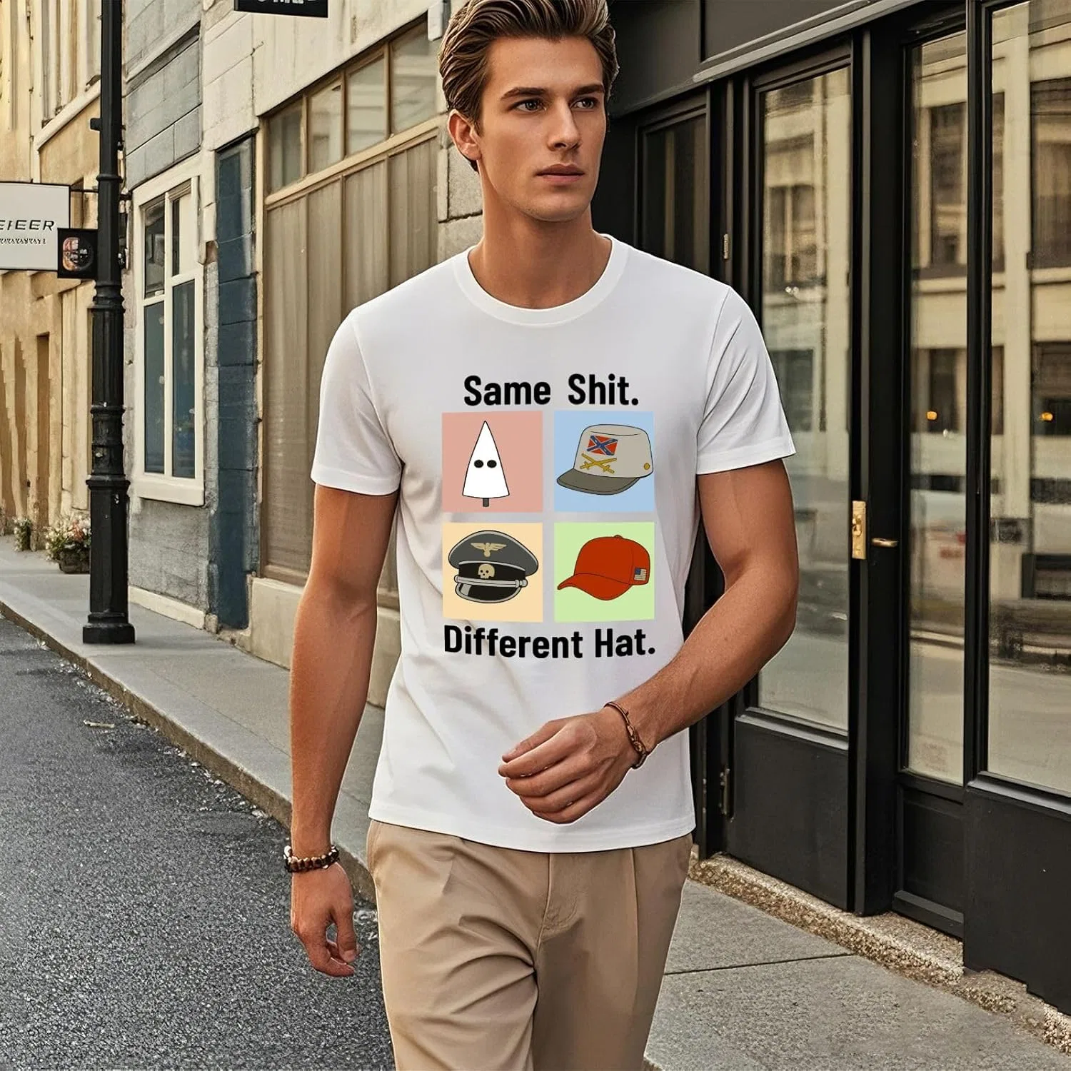 Футболка Same Shit Different Hat для женщин с принтом Generic, белый — фото 2
