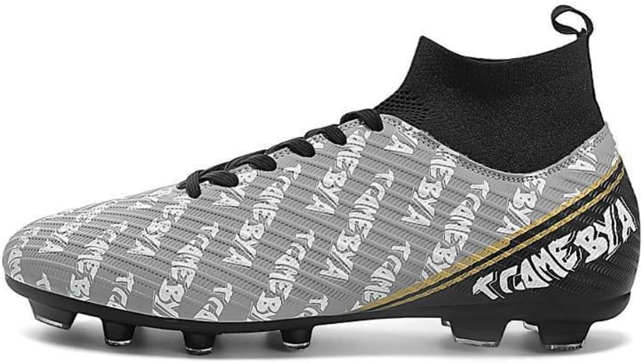 

Футбольные бутсы унисекс с высоким верхом, размеры для детей, подростков и взрослых TF/AG, с шипами, для искусственного газона, кожаный верх, кроссовки для тренировок и соревнований Tisamy, Ag Grey