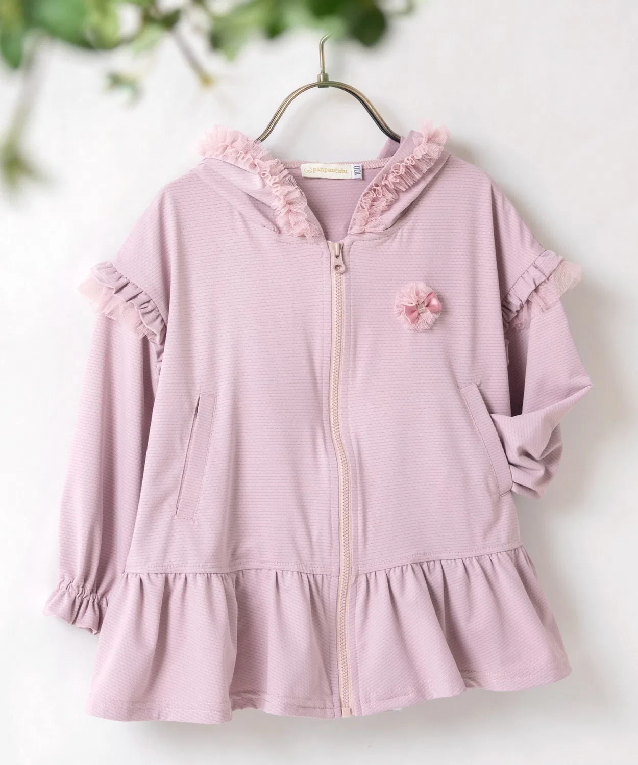 Детская парка UVcut с фрилами, Panpantutu, 140-150 см, розовый
