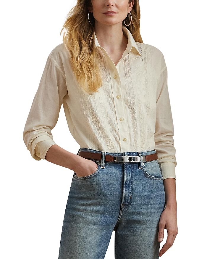 

Хлопковая блузка из вуали с кружевной отделкой Ralph Lauren, слоновая кость/кремовый