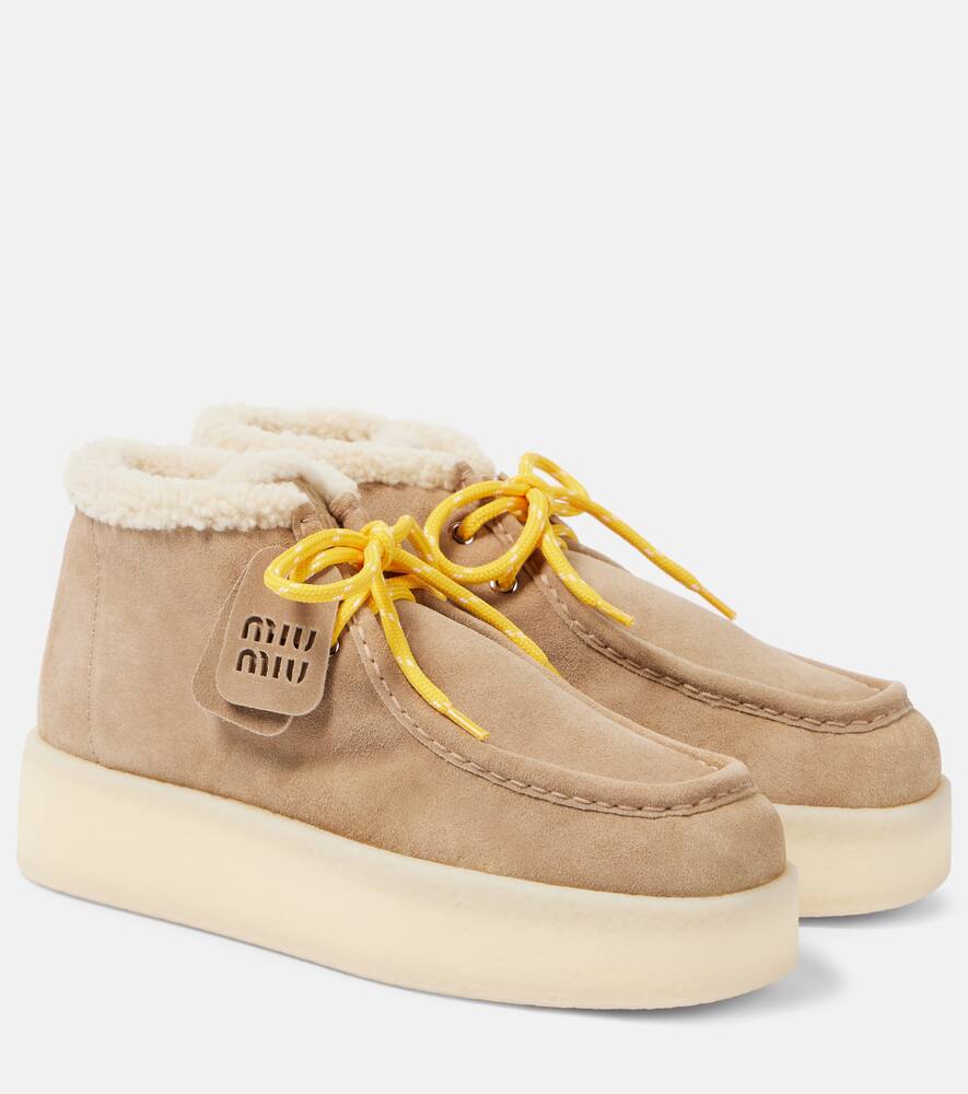 Кожаные ботинки на платформе с подкладкой из овчины Miu Miu, Ecru