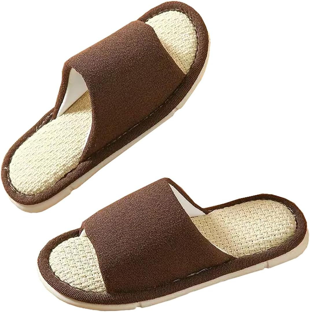 

Домашние тапочки Stone mice из хлопка с открытым носком, пригодные для стирки, для женщин и мужчин, повседневная обувь из льна с нескользящей подошвой, коричневый