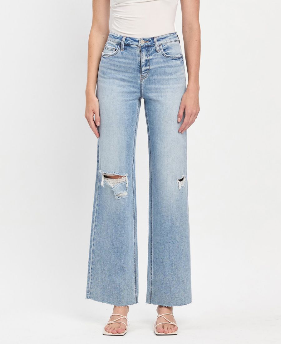 

Женские джинсы с высокой посадкой, необработанным краем и широкими штанинами Vervet, Refulgent blue