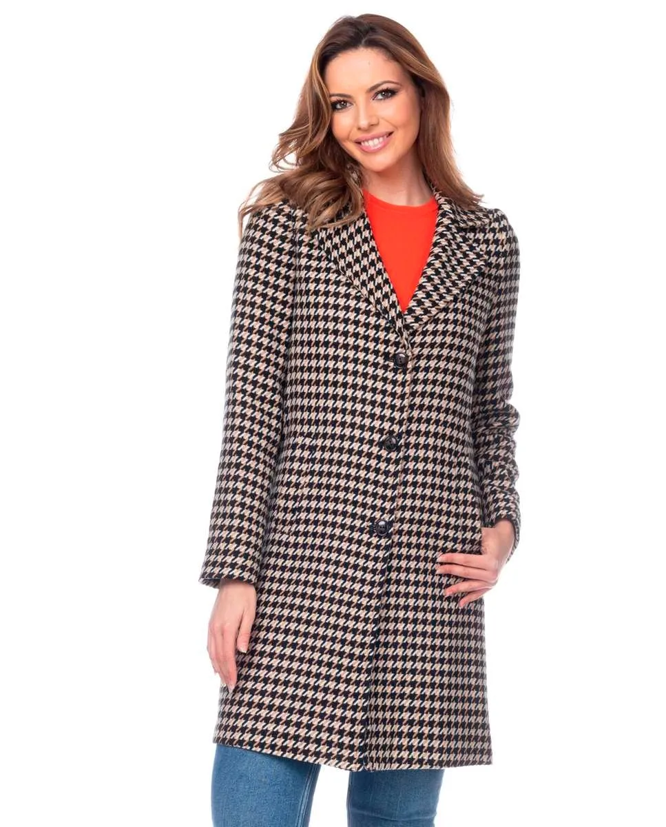 

Женское пальто с широким воротником из ткани в гусиную лапку Fsh, серый