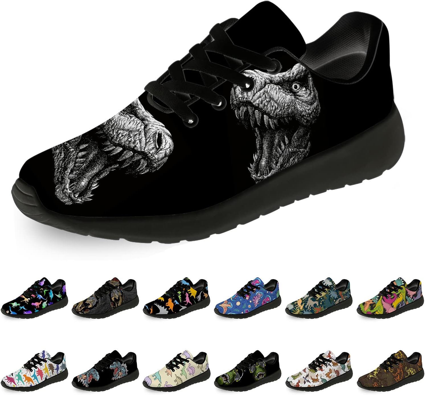 

Кроссовки Horethy Dinosaur для женщин и мужчин, для бега, ходьбы, тенниса, подарок для мальчиков и девочек, черный