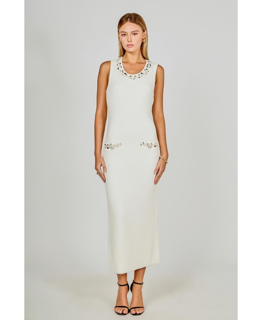 

Женское миди-платье из букле с декоративной отделкой endless rose, Ivory