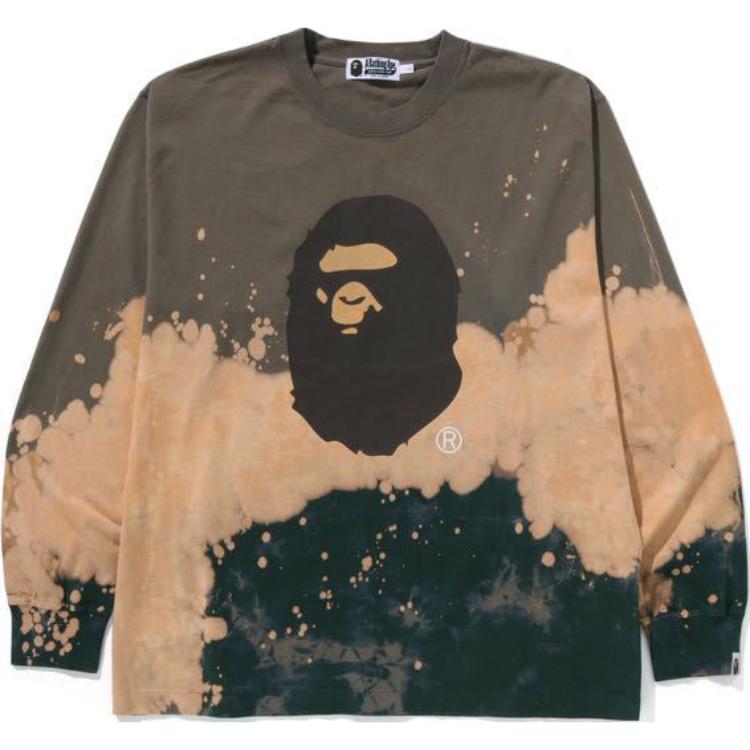 Футболка Bape Tie Dye Ape Head Relaxed Fit с длинным рукавом A BATHING APE, хаки — фото 3