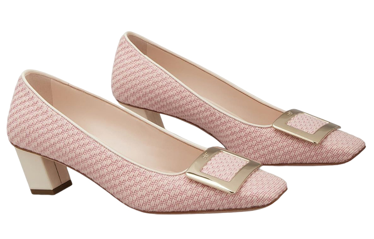 Женские розовые туфли Roger Vivier на массивном каблуке