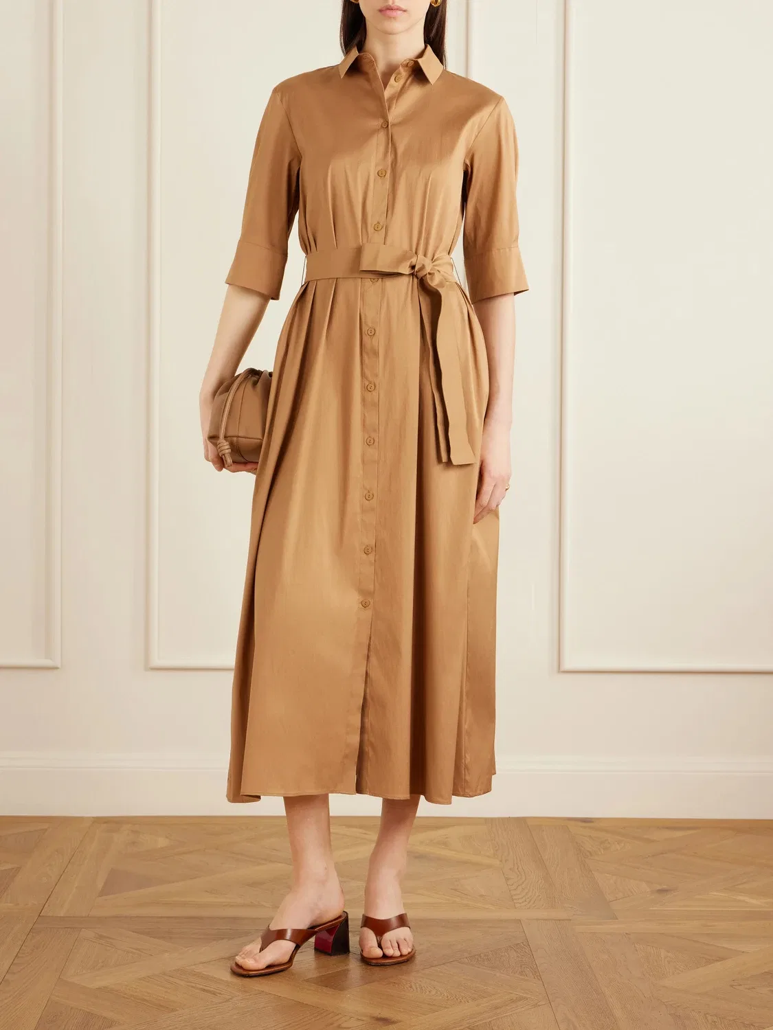 Миди-платье из хлопкового поплина MAX MARA, коричневый — фото 2