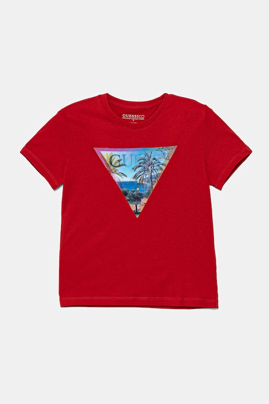 

Детская хлопковая футболка Guess, красный