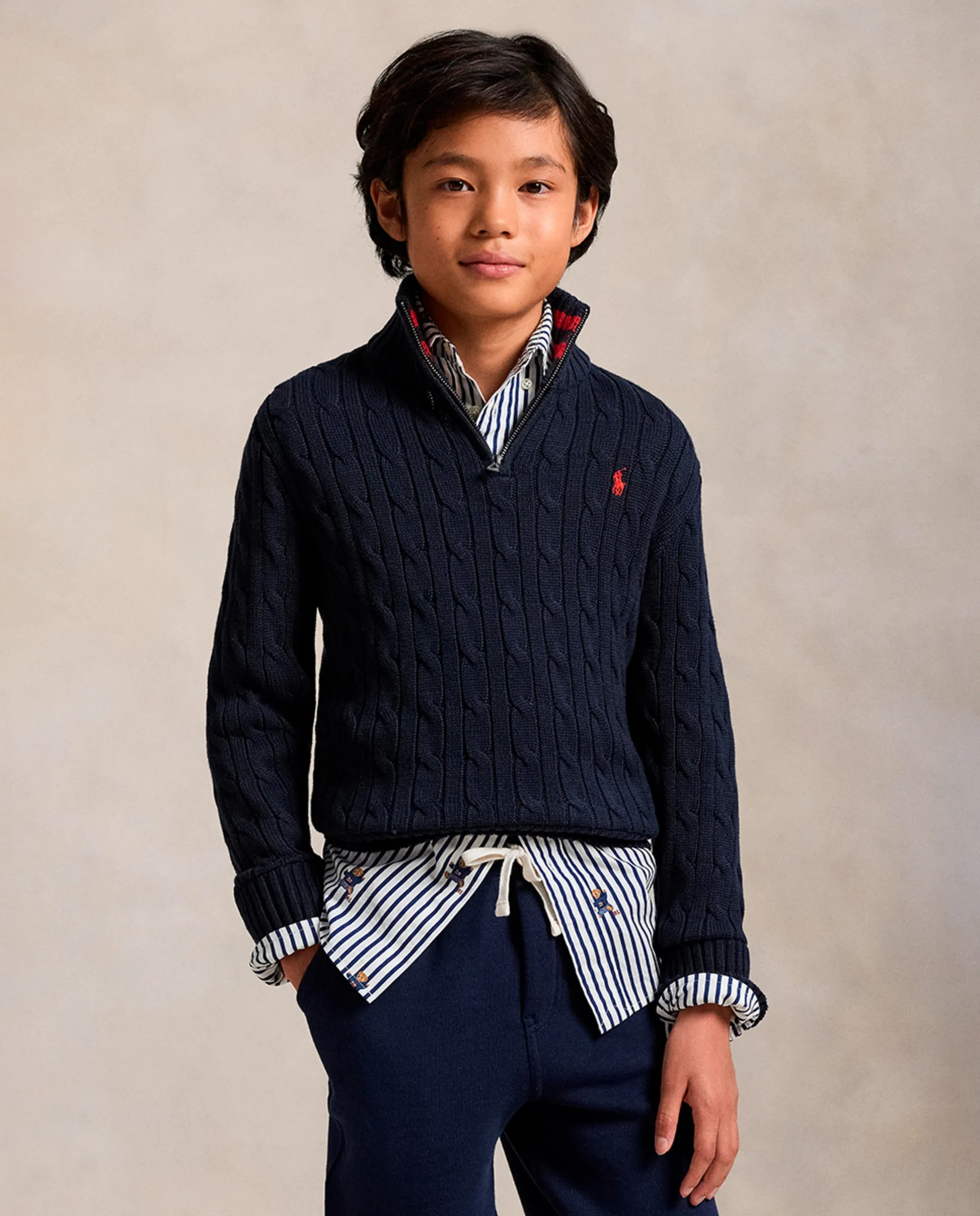 

Детский джемпер с узором "восьмерки" и полумолнией Polo Ralph Lauren, темно-синий