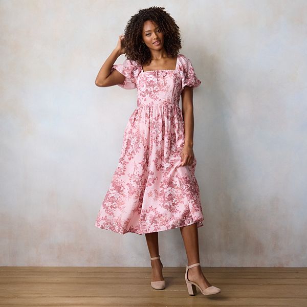 

Женское платье-макси с рукавами-фонариками Lc Lauren Conrad, Berry Naples Blooms