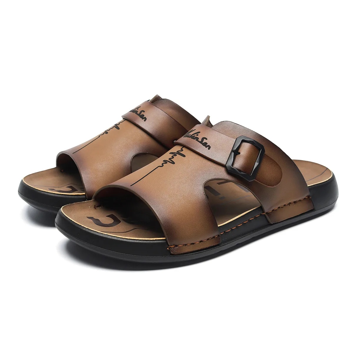 Тапочки с прорезями и строчкой мужские Mulinsen, серый — фото 4