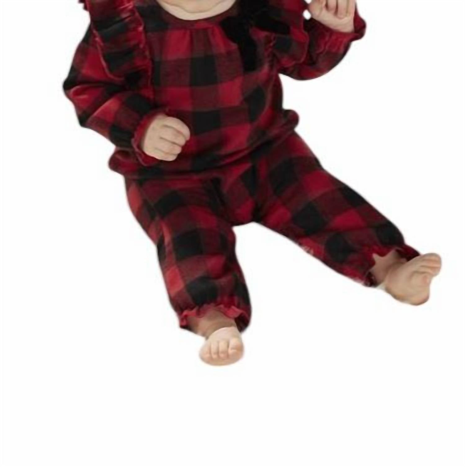 Комбинезон фланелевый в клетку Baby Buffalo Check красного цвета mudpie — фото 2