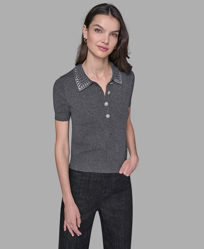 

Женский свитер с декоративным воротником Karl Lagerfeld Paris, серый