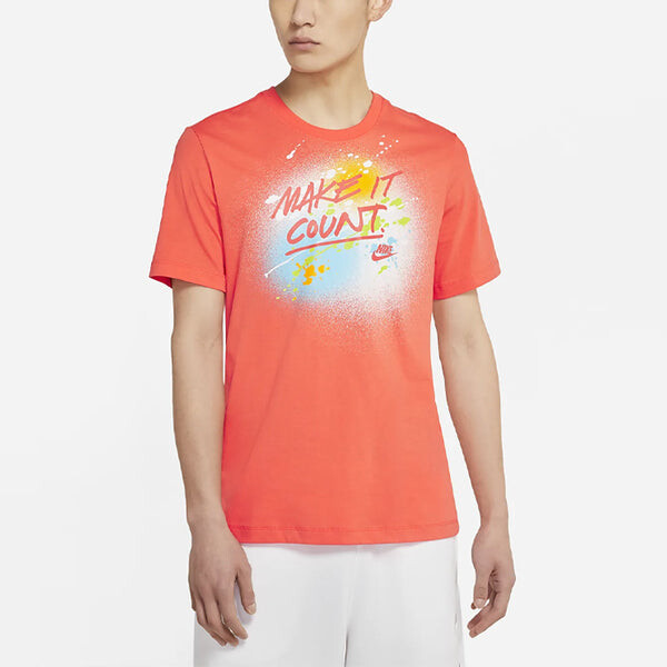 Футболка sportswear splash ink alphabet printing sports short sleeve orange Nike, оранжевый — фото 4