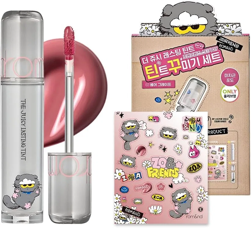 Набор для создания тинта (Rom&nd x ZO&FRIENDS) Sticker DIY Tint Decor Set, 03 Bear Grape, 3.5 г, розовый