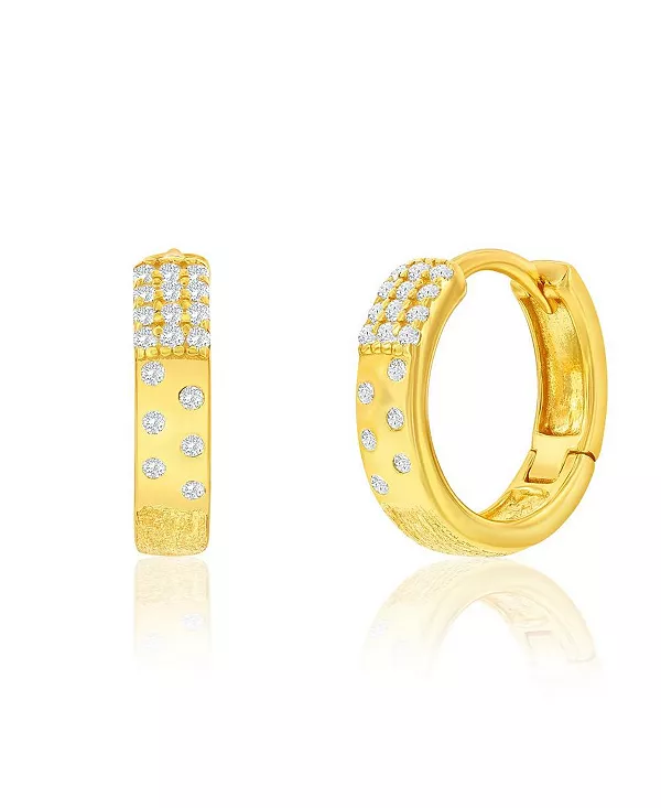 

Маленькие серьги-кольца из стерлингового серебра с фианитами и матовой отделкой Simona, gold