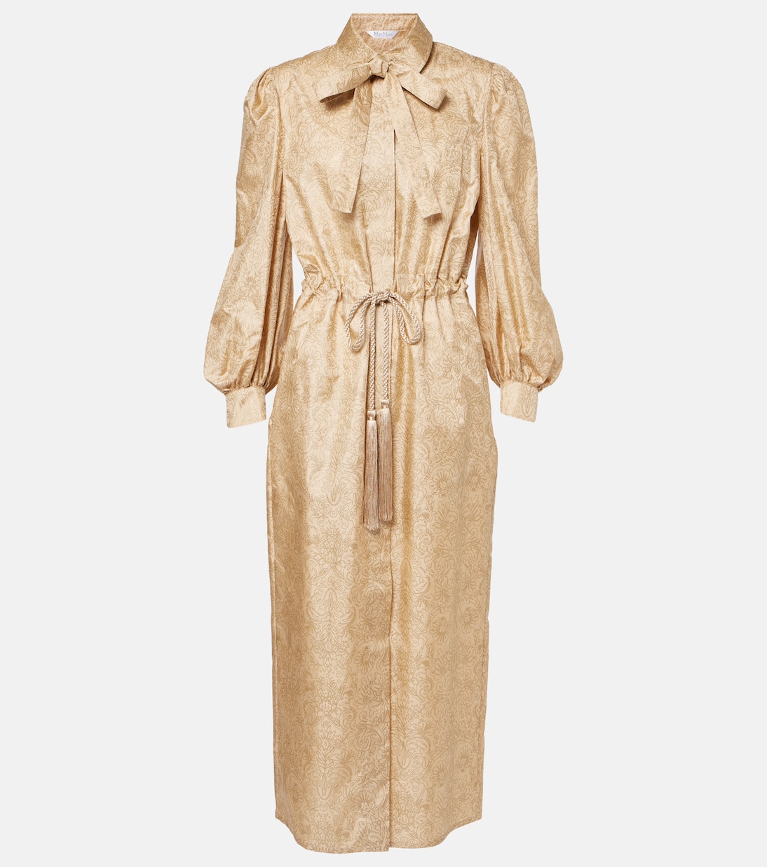 

Длинное платье из шелкового твила с поясом в стиле обезьяны Max Mara, Albino Oro