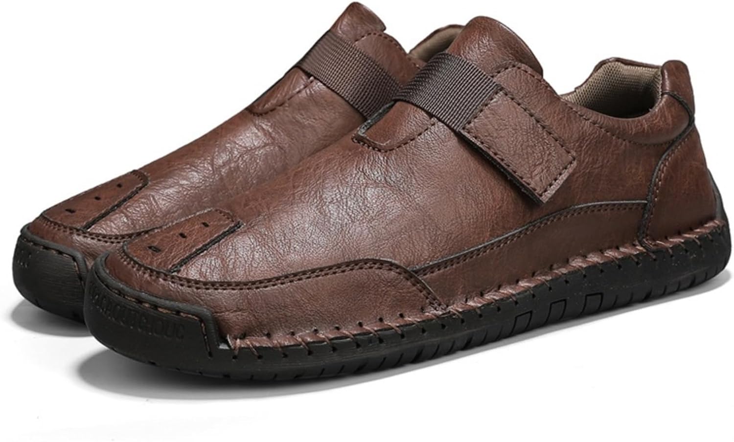 

Мужские повседневные лоферы QWUIEOIN с ручной строчкой, кожаные, с пряжкой, низкие, дышащие, с округлым носком, на плоской подошве, нескользящие, прогулок и походов, коричневый