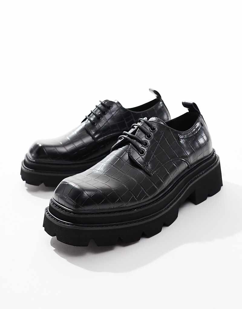 

ASOS DESIGN – черные туфли на шнуровке на толстой подошве с потертым узором