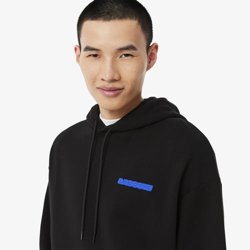 Мужское худи с цветочным принтом чёрное от Lacoste — фото 2