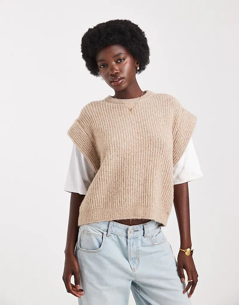 

Трикотажная майка ASOS DESIGN с трикотажными рукавами цвета мокко